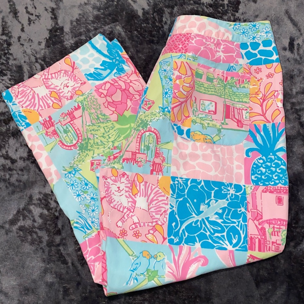Lilly Pulitzer Multicolor Patchwork Capri Pants - Pink, Blue, Green